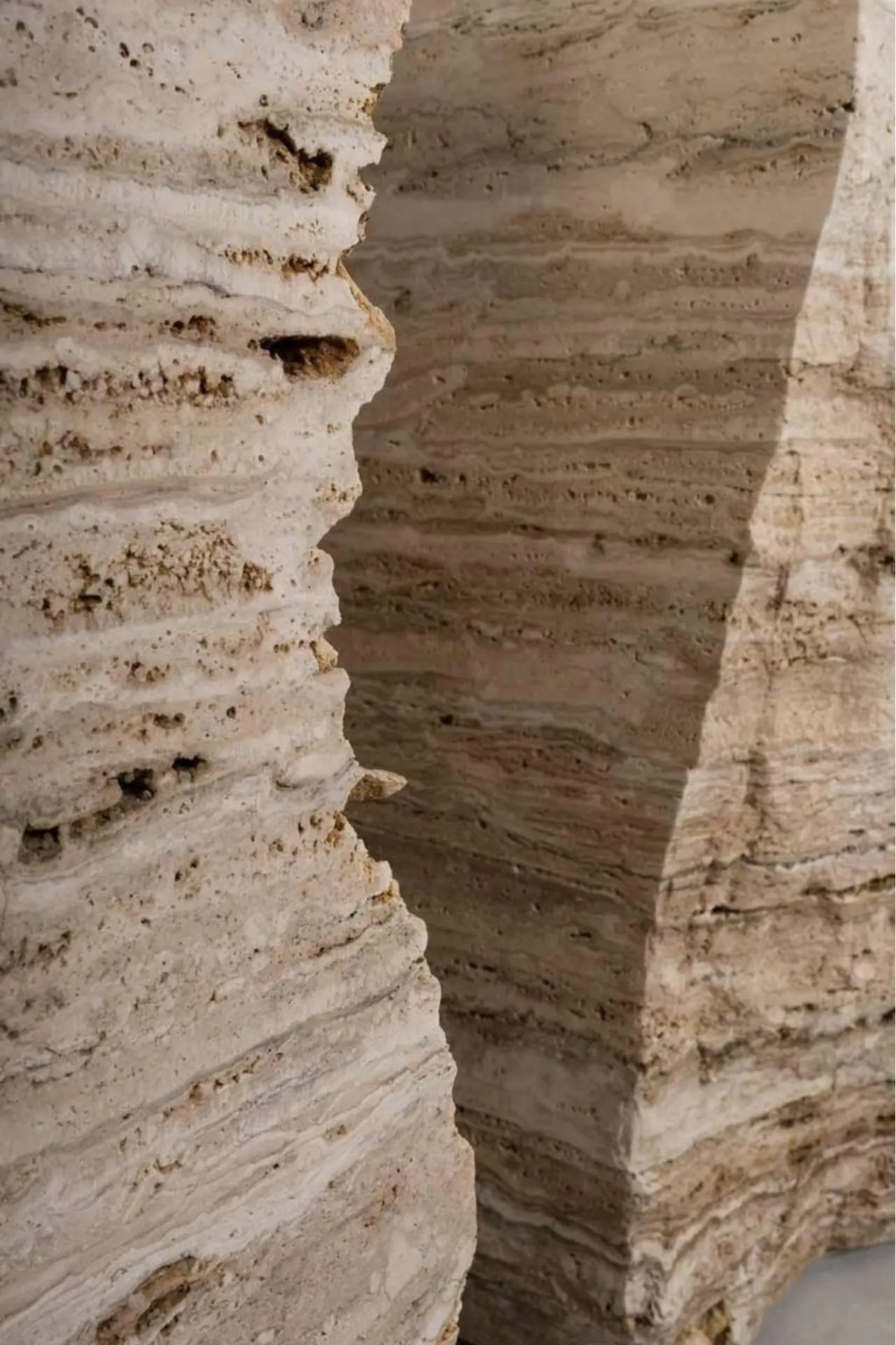 Warm travertine blocks — tonal study of cut stone