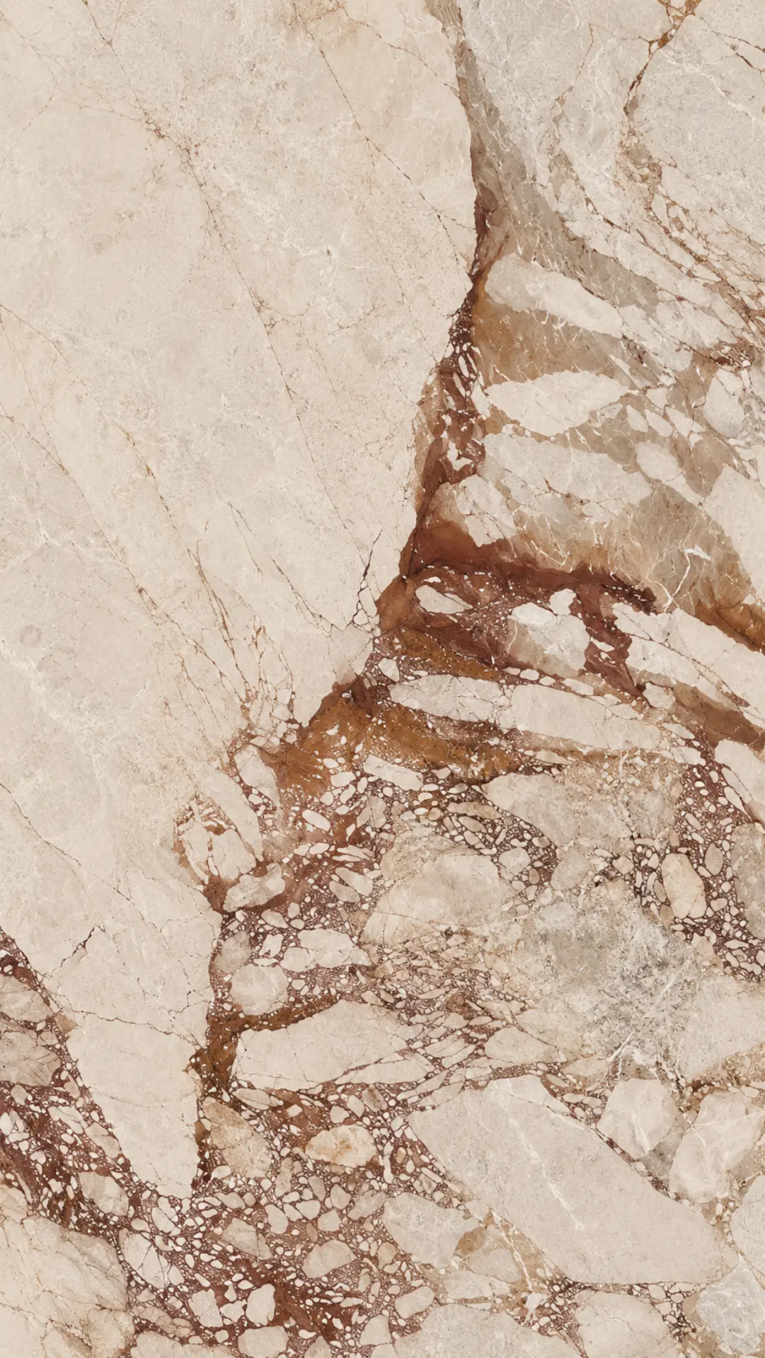 Cream stone close-up with rust-brown and taupe veining